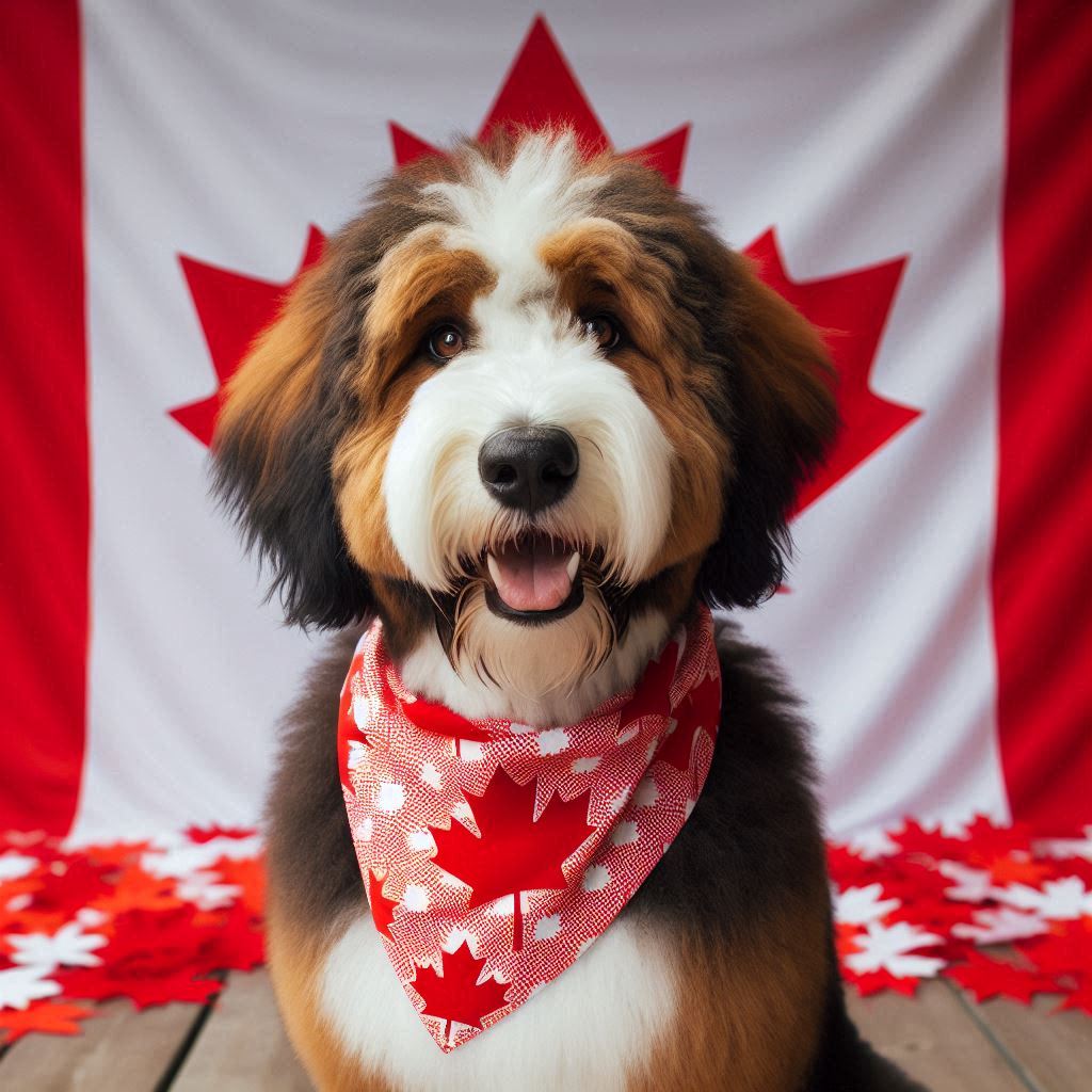 bernedoodle with canadian flag