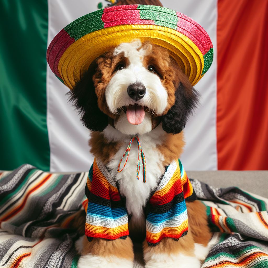 bernedoodle with mexico flag