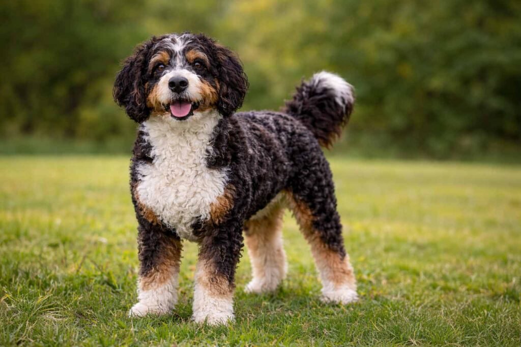 ernedoodle dog standing outdoors